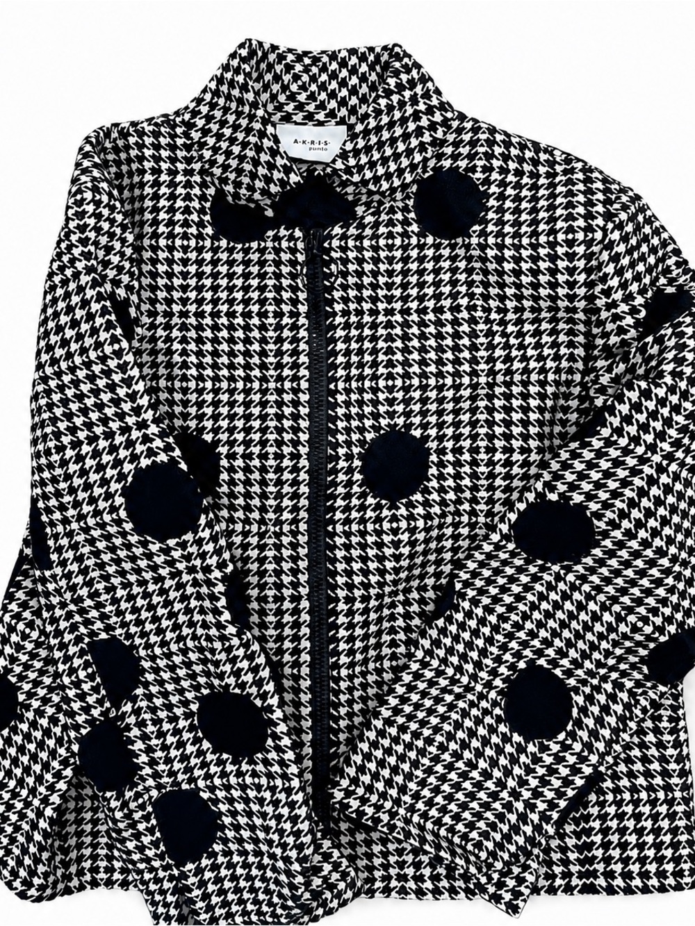 Akris Punto Black & White Houndstooth Jacket with Black Polka Dots-Size 10